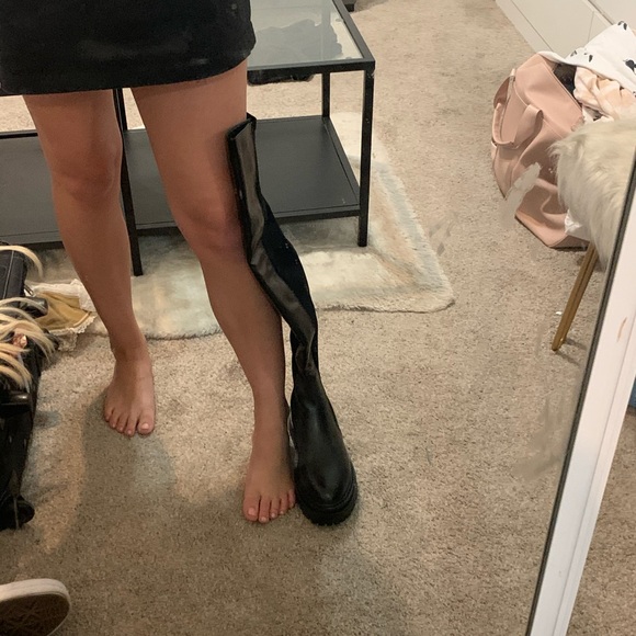 Black sStretch Chunky Over The Knee Boots - Picture 8 of 8